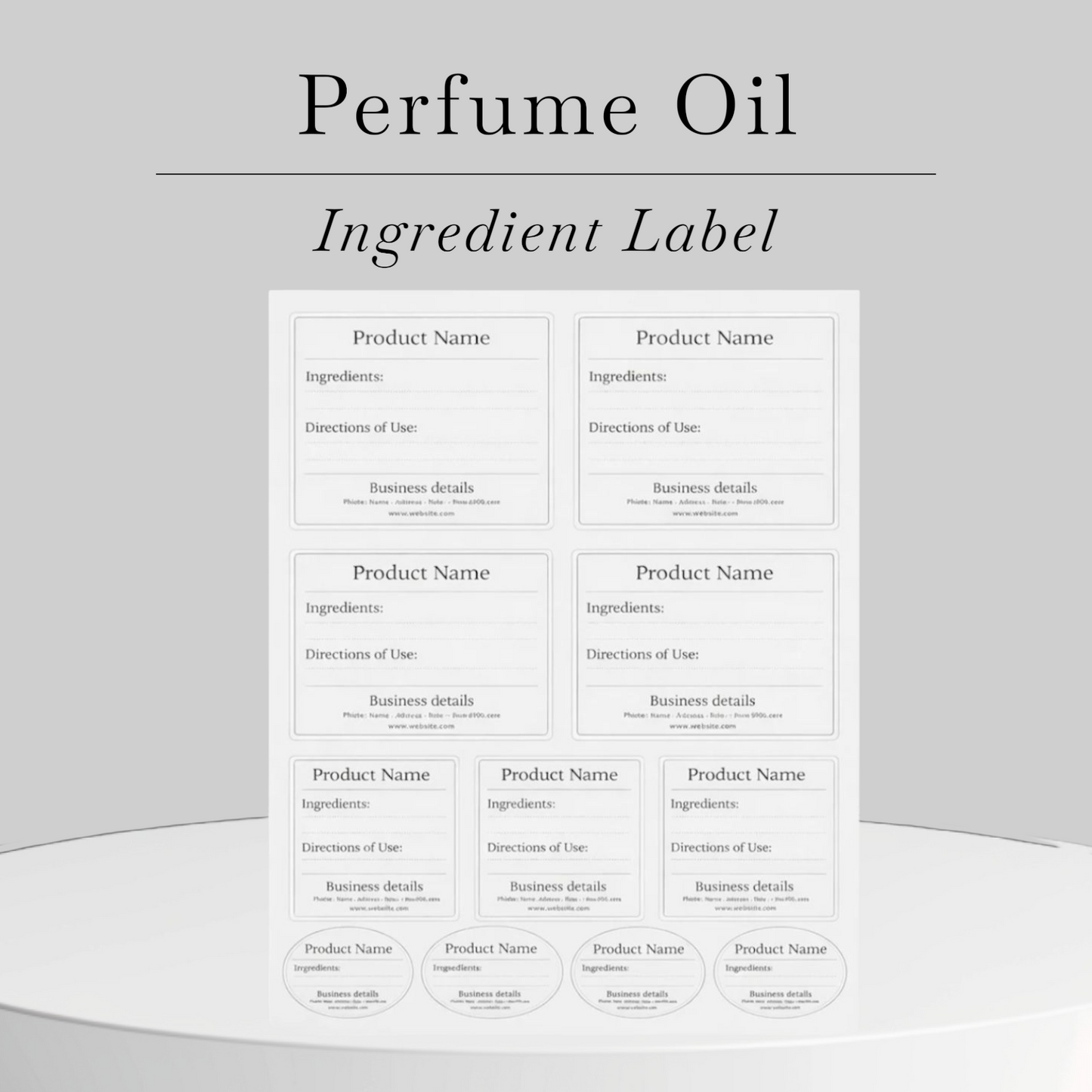 Perfume oil ingredient label