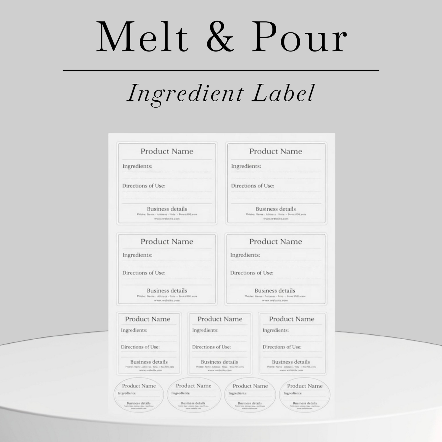 Melt & Pour ingredient label