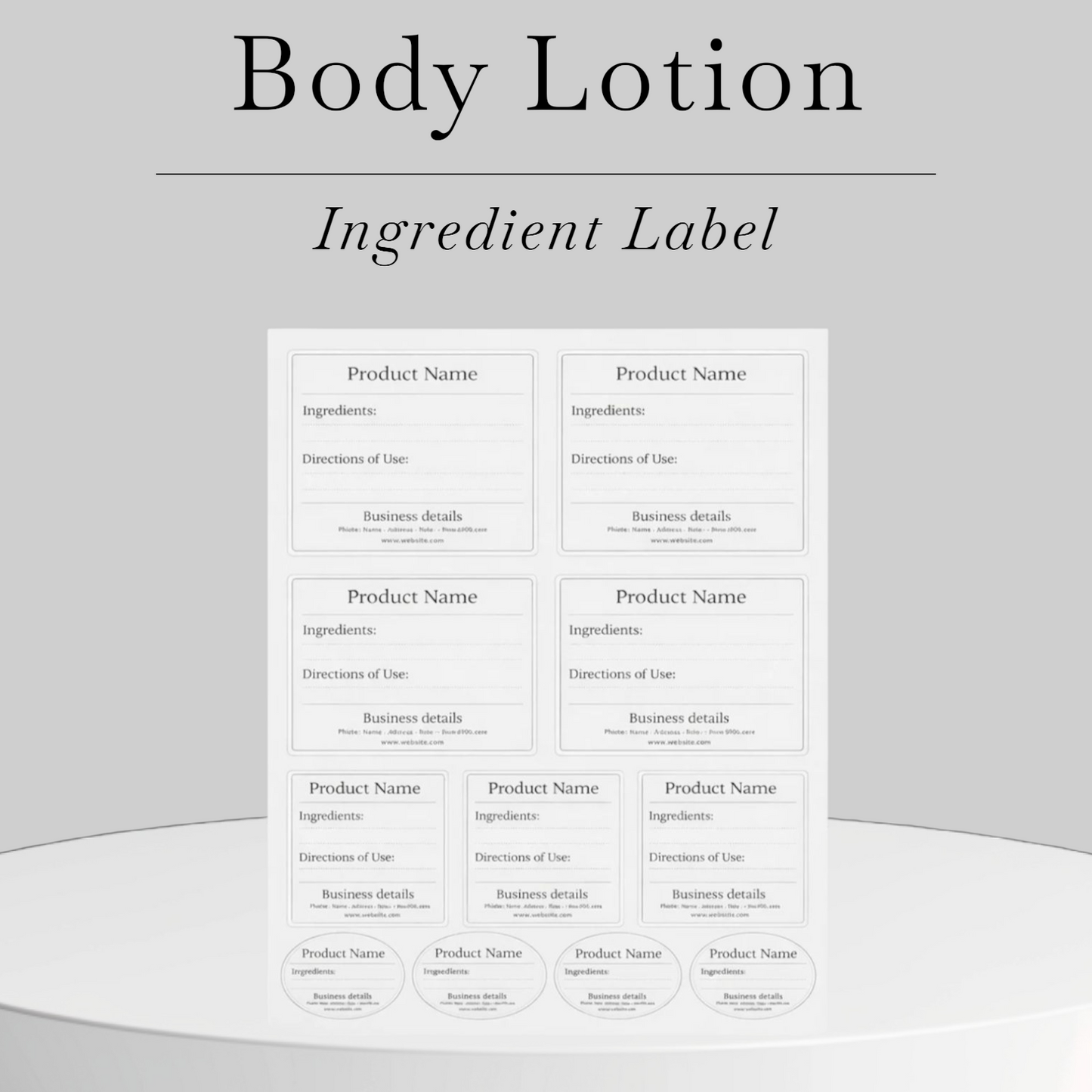 Body Lotion ingredient label
