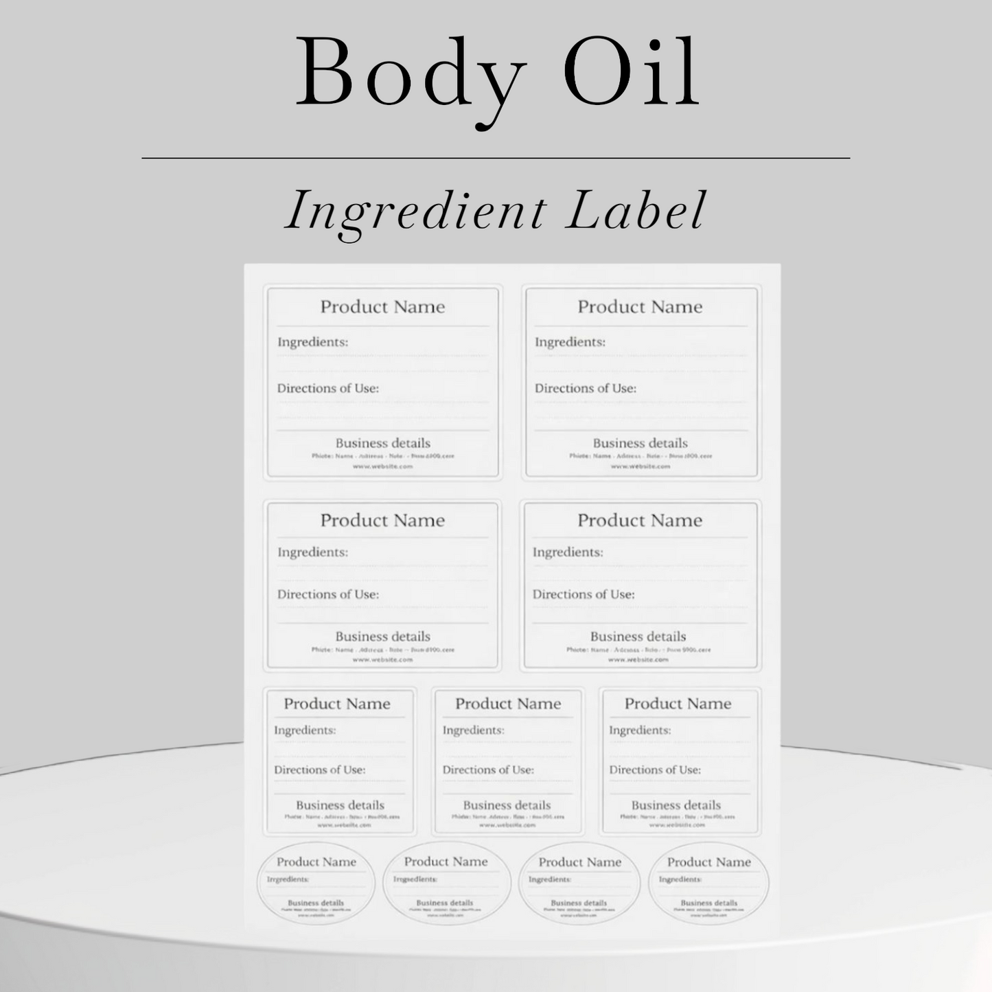 Body oil ingredient label