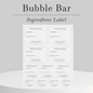 Bubble Bar ingredient label
