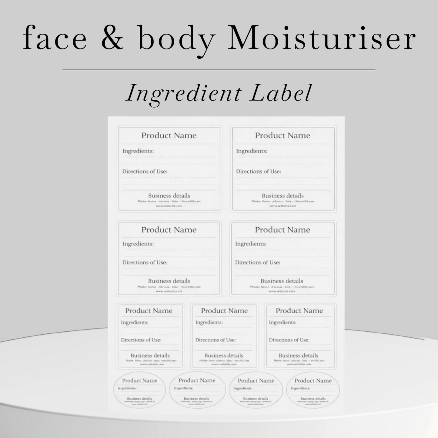 Face & body Moisturiser ingredient label