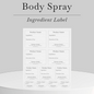 Body spray ingredient label