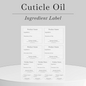 Cuticle oil ingredient label