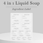 4 in 1 Liquid Soap ingredient label