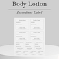 Body Lotion ingredient label